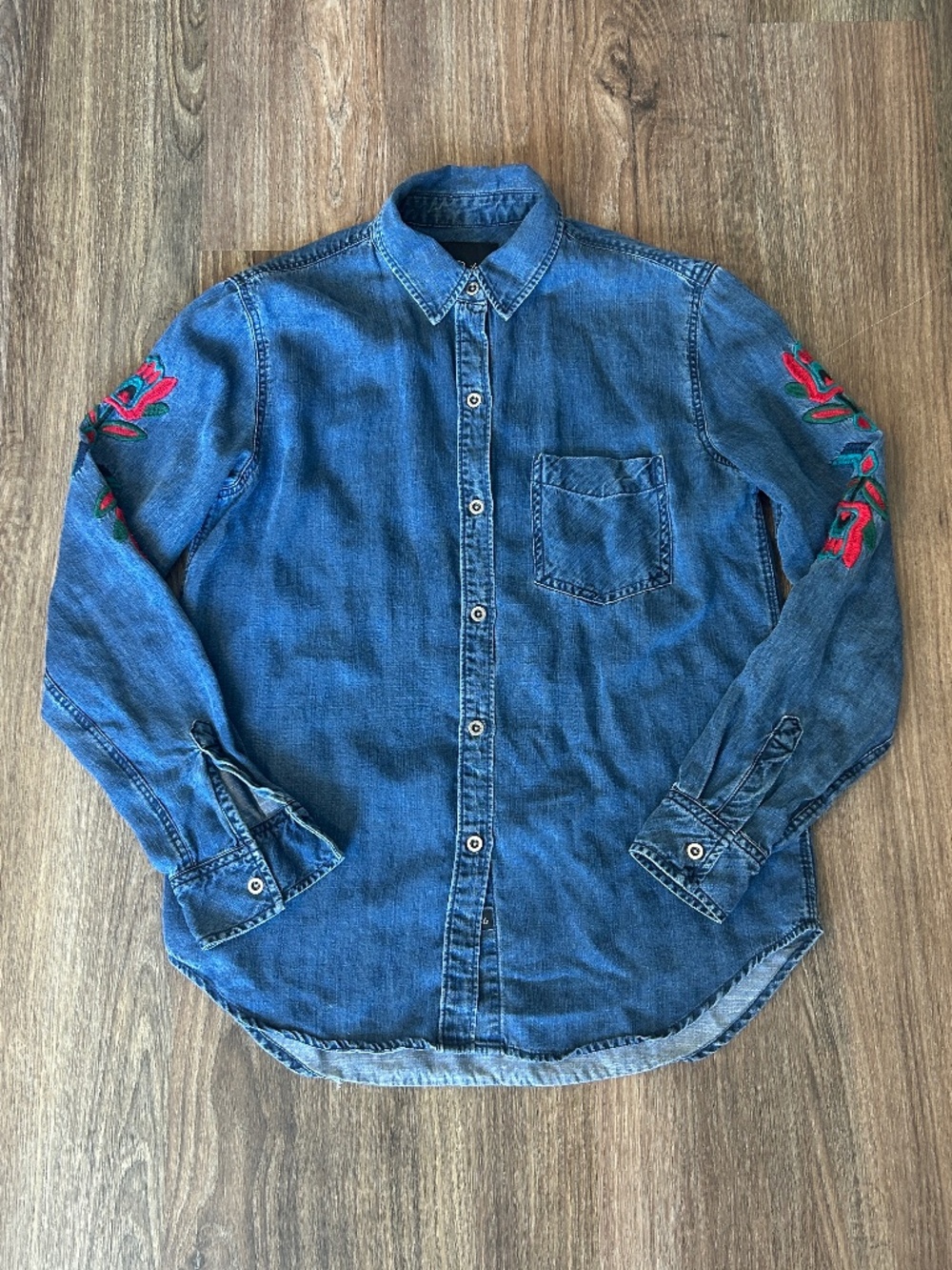 Rails Embroidered Chambray Denim Button Down Western Tribal XS